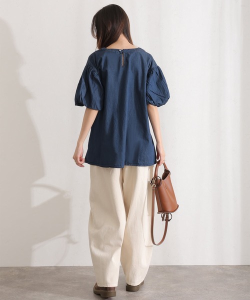 ElegChic（エレグシック）の「エアリーデニム 袖パフスリーブシャツ（Tシャツ/カットソー・レディース・ネイビー/ネイビー系・4L/M/XL）」の5枚目の写真