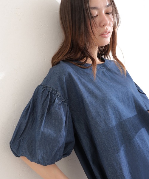ElegChic（エレグシック）の「エアリーデニム 袖パフスリーブシャツ（Tシャツ/カットソー・レディース・ネイビー/ネイビー系・4L/M/XL）」の6枚目の写真