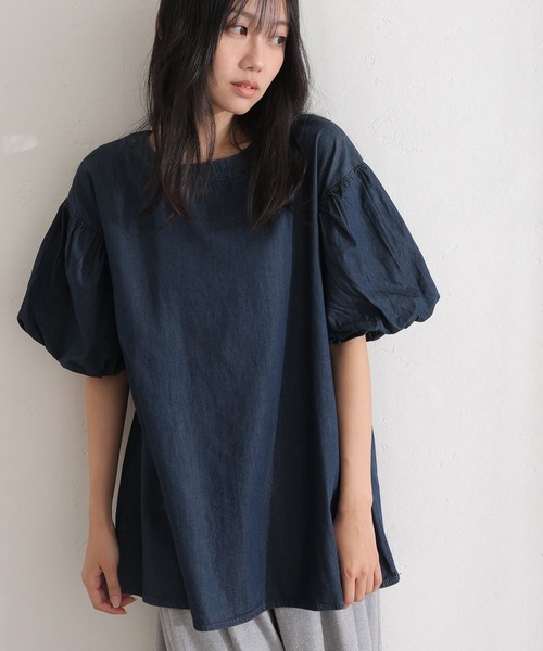 ElegChic（エレグシック）の「エアリーデニム 袖パフスリーブシャツ（Tシャツ/カットソー・レディース・ネイビー/ネイビー系・4L/M/XL）」の7枚目の写真