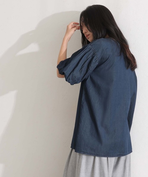 ElegChic（エレグシック）の「エアリーデニム 袖パフスリーブシャツ（Tシャツ/カットソー・レディース・ネイビー/ネイビー系・4L/M/XL）」の8枚目の写真
