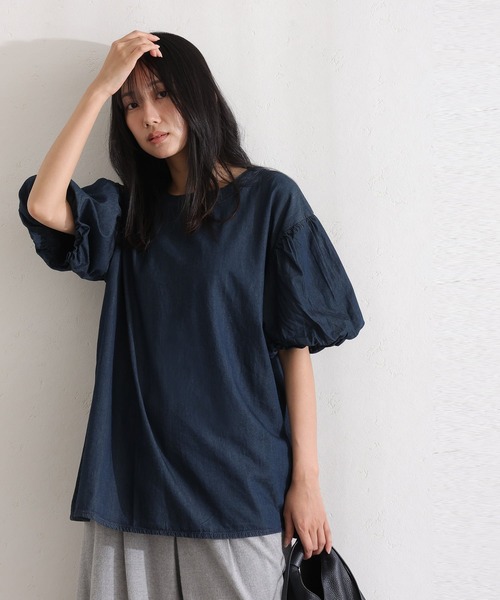ElegChic（エレグシック）の「エアリーデニム 袖パフスリーブシャツ（Tシャツ/カットソー・レディース・ネイビー/ネイビー系・4L/M/XL）」の10枚目の写真