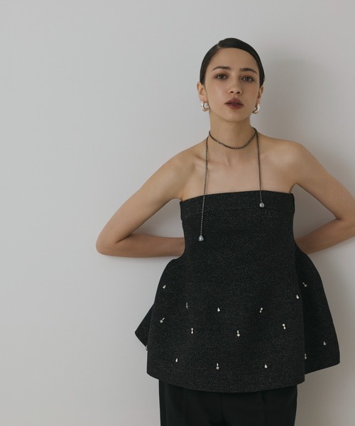 グレースコンチネンタル　テレコベアトップ　ブラック セール】ペプラムベアニットトップ（その他トップス）｜GRACE