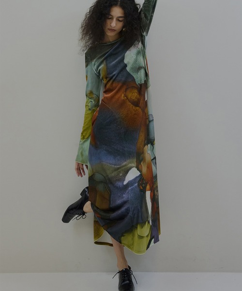 2WAY RUST INK ART VELOUR DRESS（ワンピース）｜Ameri（アメリ