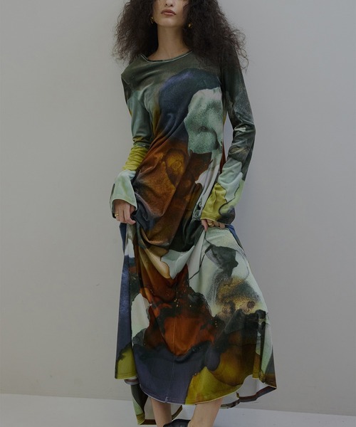 2WAY RUST INK ART VELOUR DRESS（ワンピース）｜Ameri（アメリ