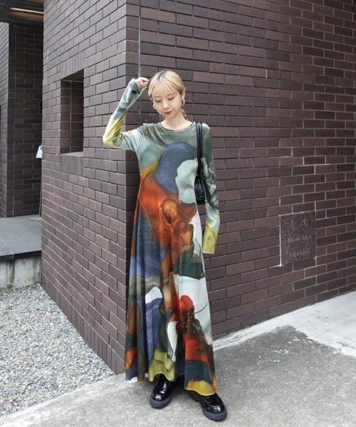 AMERI vintage ワンピース 2WAY RUST INK ART VELOUR DRESS（ワンピース）｜Ameri（アメリ