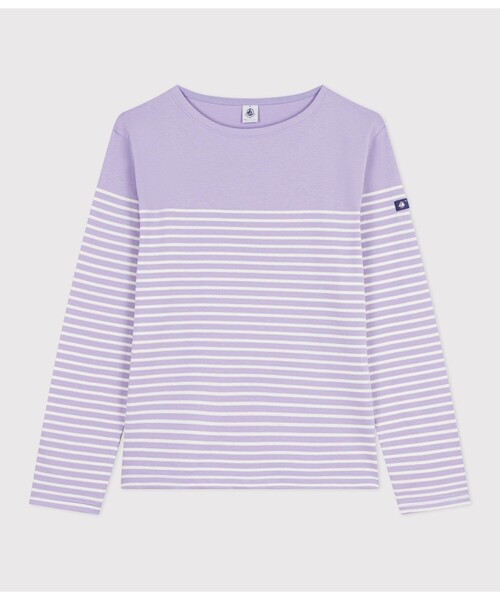 PETIT BATEAU(プチバトー)の「マリニエールプルオーバー(ニット/セーター・レディース・オフホワイト/ホワイト×グリーン/パープル・XX-SMALL/X-SMALL/SMALL/MEDIUM)」の3枚目の写真