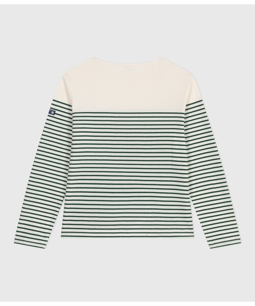 PETIT BATEAU(プチバトー)の「マリニエールプルオーバー(ニット/セーター・レディース・オフホワイト/ホワイト×グリーン/パープル・XX-SMALL/X-SMALL/SMALL/MEDIUM)」の4枚目の写真