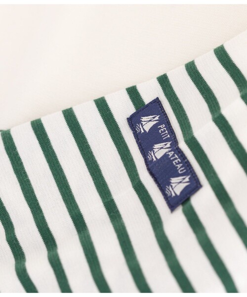 PETIT BATEAU(プチバトー)の「マリニエールプルオーバー(ニット/セーター・レディース・オフホワイト/ホワイト×グリーン/パープル・XX-SMALL/X-SMALL/SMALL/MEDIUM)」の5枚目の写真