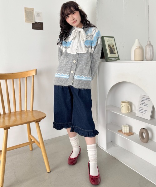 セール】フラワーノルディック柄ニットカーディガン（カーディガン