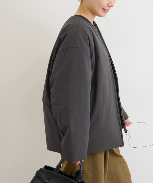 パフィーノーカラーサイドジップブル　ブラック　ジャーナルスタンダードレリューム パフィーノーカラーサイドジップブルゾン（中綿・キルティング