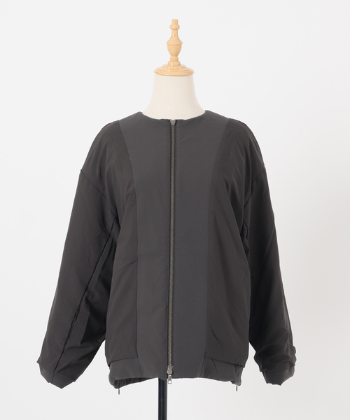 新品】パフィーノーカラーサイドジップブルゾン パフィーノーカラー