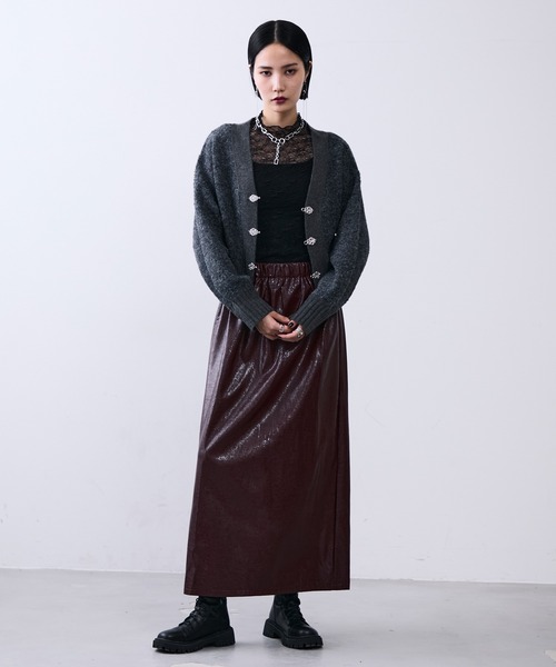 MONOe（モノエ）の「フェイクレザーメタルロングスカート（スカート・レディース・ホワイト/ボルドー/ブラック・SMALL/MEDIUM）」の22枚目の写真