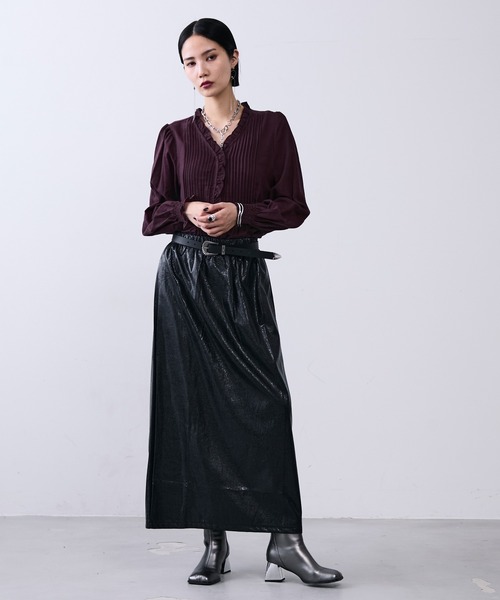 MONOe（モノエ）の「フェイクレザーメタルロングスカート（スカート・レディース・ホワイト/ボルドー/ブラック・SMALL/MEDIUM）」の16枚目の写真