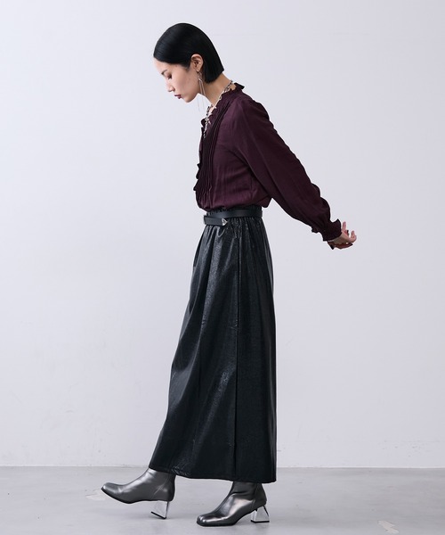 セール】フェイクレザーメタルロングスカート（スカート）｜MONOe