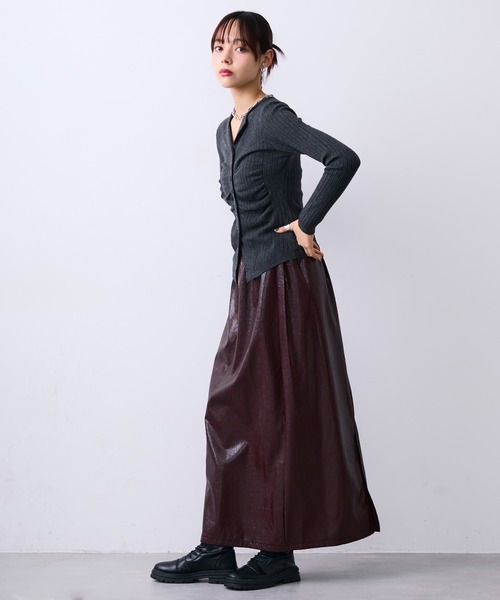 新品 定価18700円 トラノイ エコレザー ロングスカート M シルバー ルイルエブティック RUIRUE BOUTIQUE ストレッチ ｜ 選べるシルエット