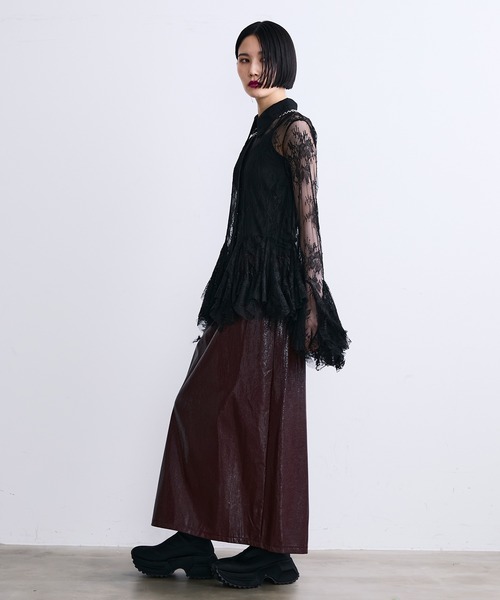 新品 定価18700円 トラノイ エコレザー ロングスカート M シルバー ルイルエブティック RUIRUE BOUTIQUE ストレッチ ｜ 選べるシルエット