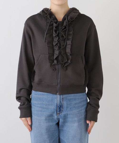 open yyダークグレー フード付きパーカー OPEN YY /オープンワイワイRUFFLE HOODIE（パーカー）｜U by