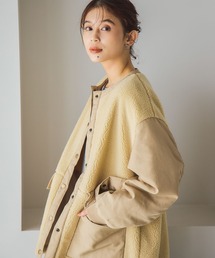 ノーカラー切り替えボアブルゾン