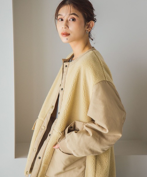 ノーカラー切り替えボアブルゾン（その他アウター）｜studio CLIP