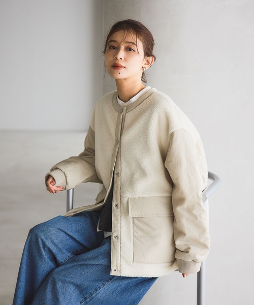 ノーカラー切り替えボアブルゾン（その他アウター）｜studio CLIP