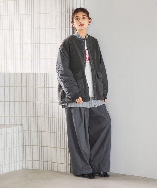 studio CLIP（スタディオクリップ）の「ノーカラー切り替えボアブルゾン（その他アウター・レディース・チャコール/アイボリー/ベージュ・FREE）」の7枚目の写真