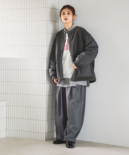 studio CLIP（スタディオクリップ）の「ノーカラー切り替えボアブルゾン（その他アウター・レディース・チャコール/アイボリー/ベージュ・FREE）」の8枚目の写真