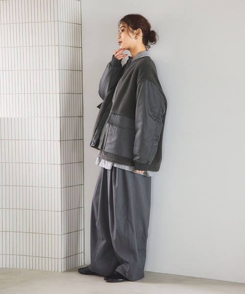 studio CLIP（スタディオクリップ）の「ノーカラー切り替えボアブルゾン（その他アウター・レディース・チャコール/アイボリー/ベージュ・FREE）」の10枚目の写真
