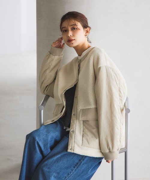 studio CLIP（スタディオクリップ）の「ノーカラー切り替えボアブルゾン（その他アウター・レディース・チャコール/アイボリー/ベージュ・FREE）」の12枚目の写真