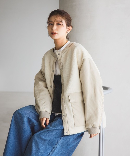 studio CLIP（スタディオクリップ）の「ノーカラー切り替えボアブルゾン（その他アウター・レディース・チャコール/アイボリー/ベージュ・FREE）」の13枚目の写真