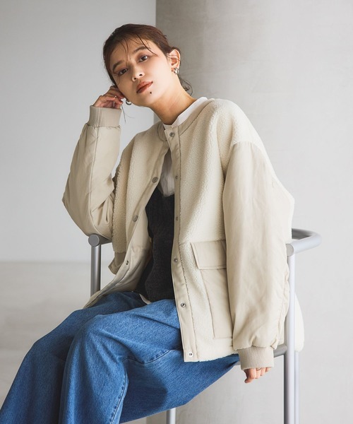 studio CLIP（スタディオクリップ）の「ノーカラー切り替えボアブルゾン（その他アウター・レディース・チャコール/アイボリー/ベージュ・FREE）」の14枚目の写真