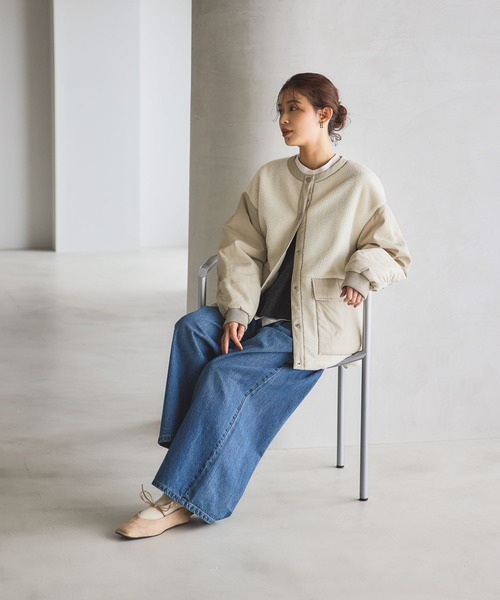 studio CLIP（スタディオクリップ）の「ノーカラー切り替えボアブルゾン（その他アウター・レディース・チャコール/アイボリー/ベージュ・FREE）」の15枚目の写真