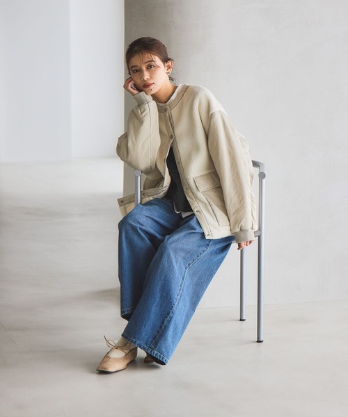 studio CLIP（スタディオクリップ）の「ノーカラー切り替えボアブルゾン（その他アウター・レディース・チャコール/アイボリー/ベージュ・FREE）」の16枚目の写真