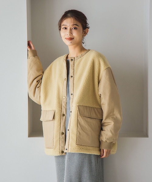 studio CLIP（スタディオクリップ）の「ノーカラー切り替えボアブルゾン（その他アウター・レディース・チャコール/アイボリー/ベージュ・FREE）」の19枚目の写真