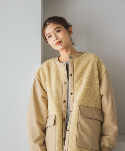 studio CLIP（スタディオクリップ）の「ノーカラー切り替えボアブルゾン（その他アウター・レディース・チャコール/アイボリー/ベージュ・FREE）」の20枚目の写真