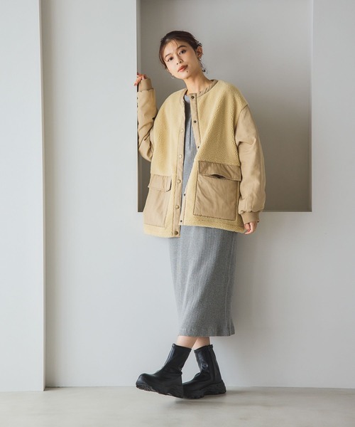 studio CLIP（スタディオクリップ）の「ノーカラー切り替えボアブルゾン（その他アウター・レディース・チャコール/アイボリー/ベージュ・FREE）」の22枚目の写真