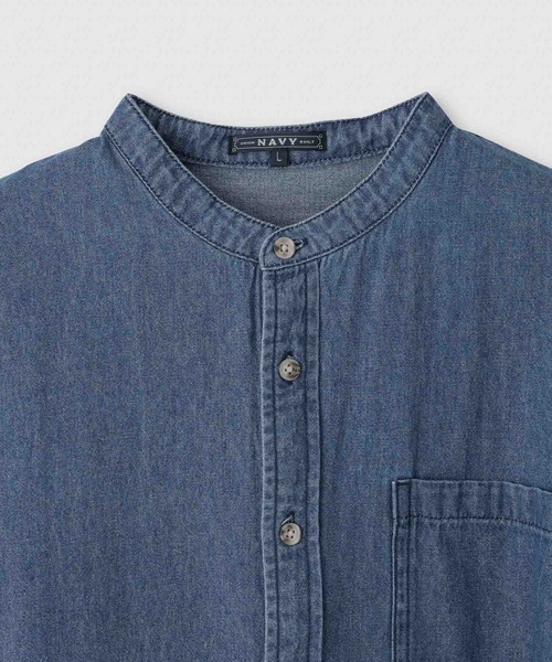 NAVY（ネイビー）の「nAvy ルーズデニムスタンドカラーシャツ（シャツ/ブラウス・メンズ・ブルー系/ブラック系・XL/L/M/S）」の4枚目の写真
