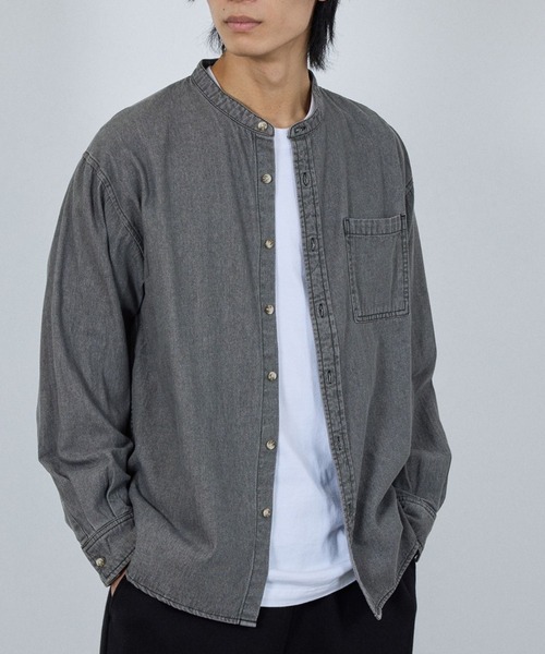 NAVY（ネイビー）の「nAvy ルーズデニムスタンドカラーシャツ（シャツ/ブラウス・メンズ・ブルー系/ブラック系・XL/L/M/S）」の11枚目の写真