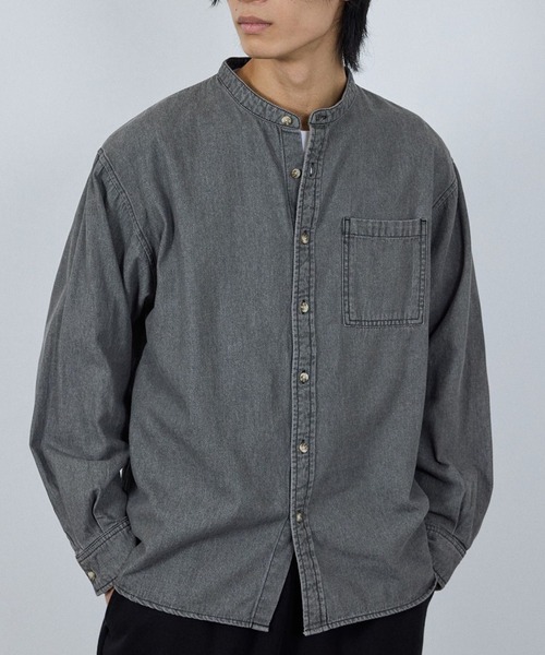 NAVY（ネイビー）の「nAvy ルーズデニムスタンドカラーシャツ（シャツ/ブラウス・メンズ・ブルー系/ブラック系・XL/L/M/S）」の9枚目の写真