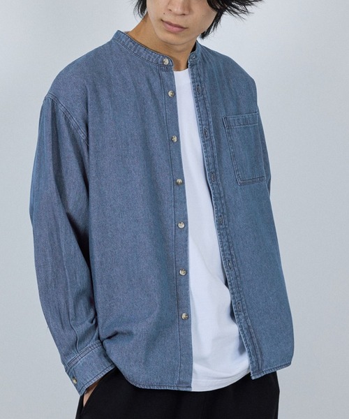 NAVY（ネイビー）の「nAvy ルーズデニムスタンドカラーシャツ（シャツ/ブラウス・メンズ・ブルー系/ブラック系・XL/L/M/S）」の14枚目の写真