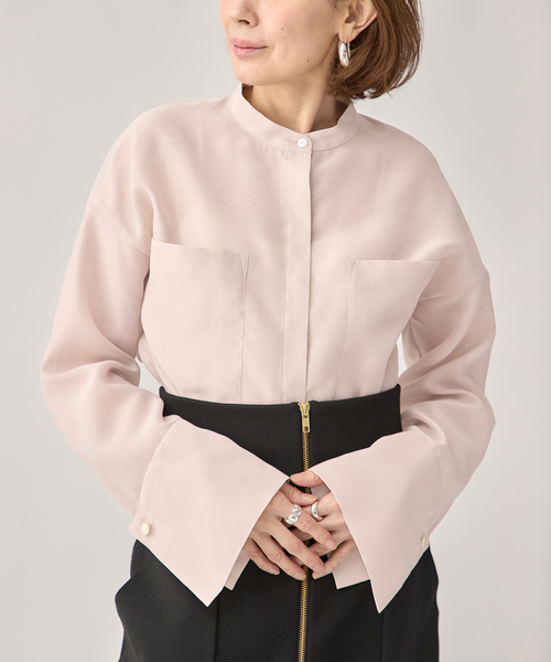 VERMEIL par iena(ヴェルメイユパーイエナ)の「ブライトオーガンジーシャツ(シャツ/ブラウス・レディース・ピンク/ネイビー・FREE)」の1枚目の写真