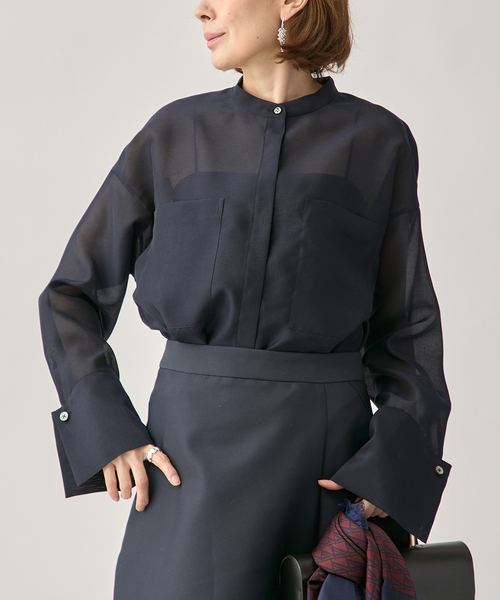 VERMEIL par iena(ヴェルメイユパーイエナ)の「ブライトオーガンジーシャツ(シャツ/ブラウス・レディース・ピンク/ネイビー・FREE)」の3枚目の写真