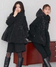 RUIRUE BOUTIQUE（ルイルエブティック）の「グロスタフタ×サーモ・アリーナ ｜ 洗える ｜ キルティング フーディー ショートコート ( パール / リボン ) ｜ アウター / コート / キルティングコート（その他アウター）」