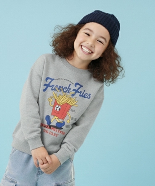 GLAZOS（グラソス）の「【SKIT0LY】【毛玉になりにくい】FOODプリントトレーナー（スウェット・キッズ・ブラック/トップグレー/イエロー・100cm/110cm/140cm/120cm/130cm）」の3枚目の写真