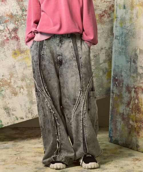 UNISEX》Denim Switching Alien Wide Pants/デニム切り替えエイリアン