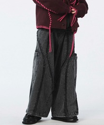 メゾンスペシャル　ダメージ加工 グレー ワイドデニムパンツ メゾンスペシャル ダメージ加工 グレー ワイドデニムパンツ