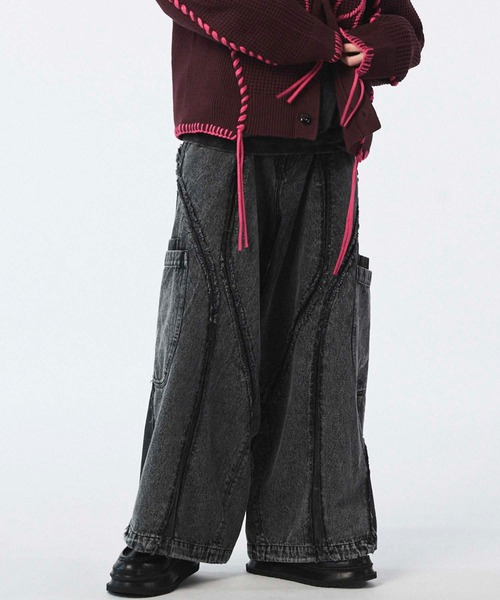 UNISEX》Denim Switching Alien Wide Pants/デニム切り替えエイリアン