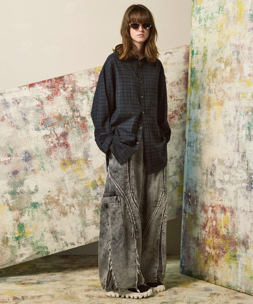 UNISEX》Denim Switching Alien Wide Pants/デニム切り替えエイリアン