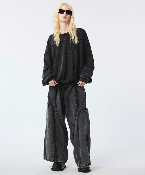 UNISEX》Denim Switching Alien Wide Pants/デニム切り替えエイリアン