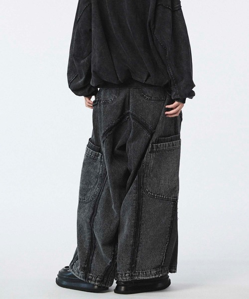 メゾンスペシャル Maison special ブラックデニムワイドパンツ UNISEX》Denim Switching Alien Wide Pants/デニム切り替えエイリアン