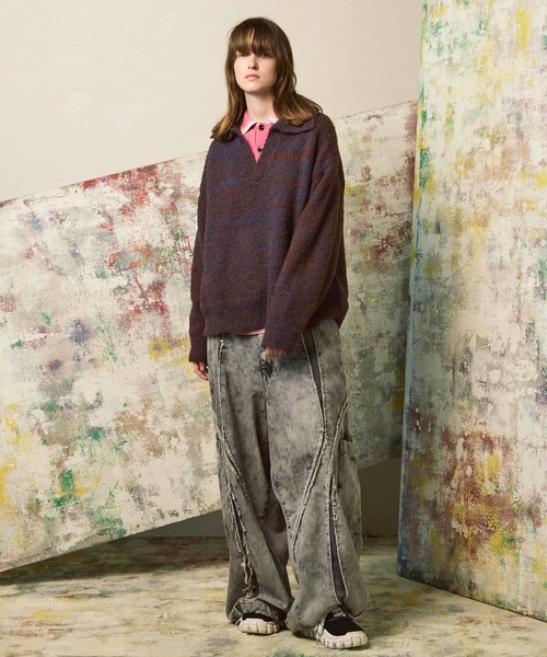 UNISEX》Denim Switching Alien Wide Pants/デニム切り替えエイリアン